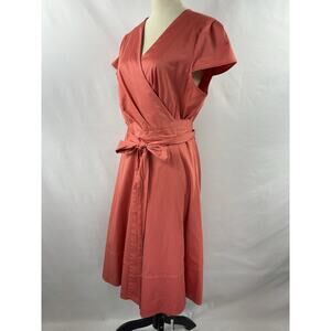Gal Meets Glam Addison Wrap Dress Coral Pink 16 Full Skirt V-neck Short Sleeve